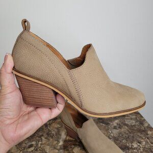 Lucky Brand Womens 8 Vennia Tan Leather Ankle Booties Slip On Block Heels Boho